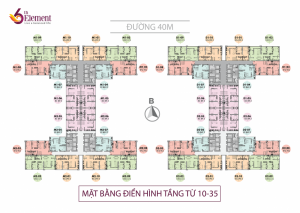 Mặt bằng căn hộ tầng 10 đến 35 chung cư 6th Element Bắc Hà C51 Bộ Công An