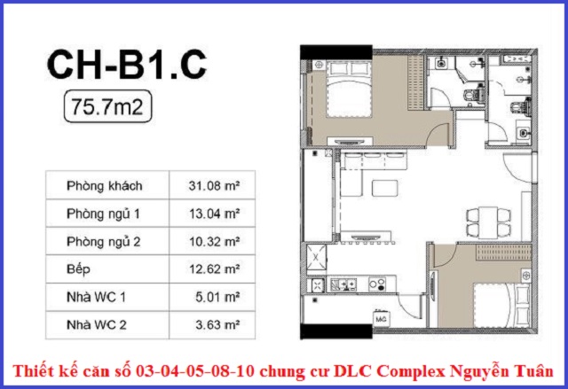 Thiết kế căn 03-04-05-08-10 chung cư DLC Complex Nguyễn Tuân - Ngụy Như Kon Tum