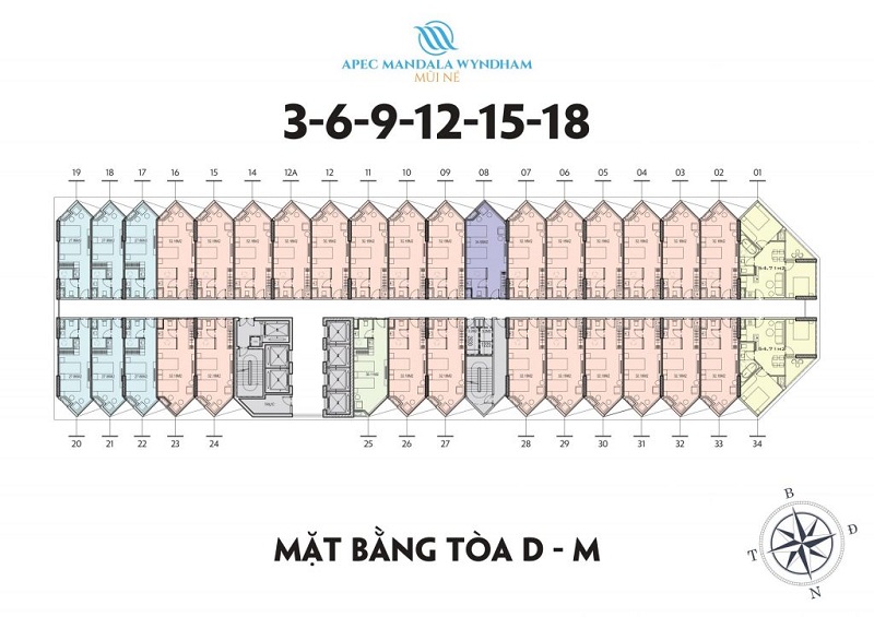 Mặt bằng tầng 3-6-9-12-15-18 tòa D-M dự án Apec Mandala Wyndham Mũi Né - Phan Thiết