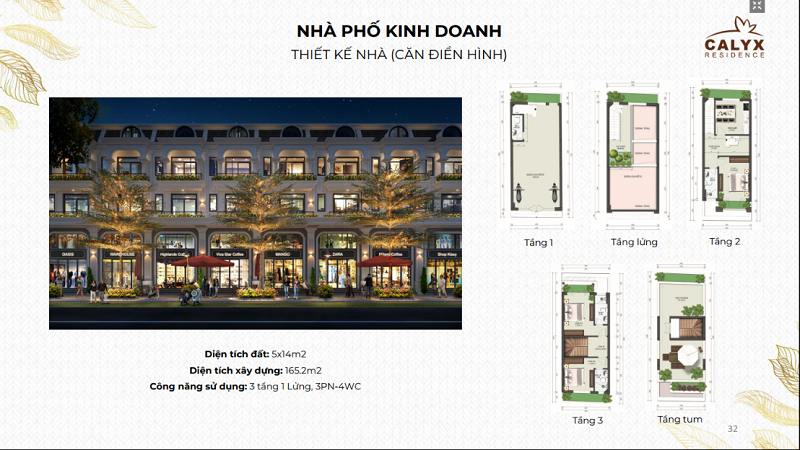 Thiết kế shophouse lô thường dự án Calyx Residence 319 Uy Nỗ - Đông Anh