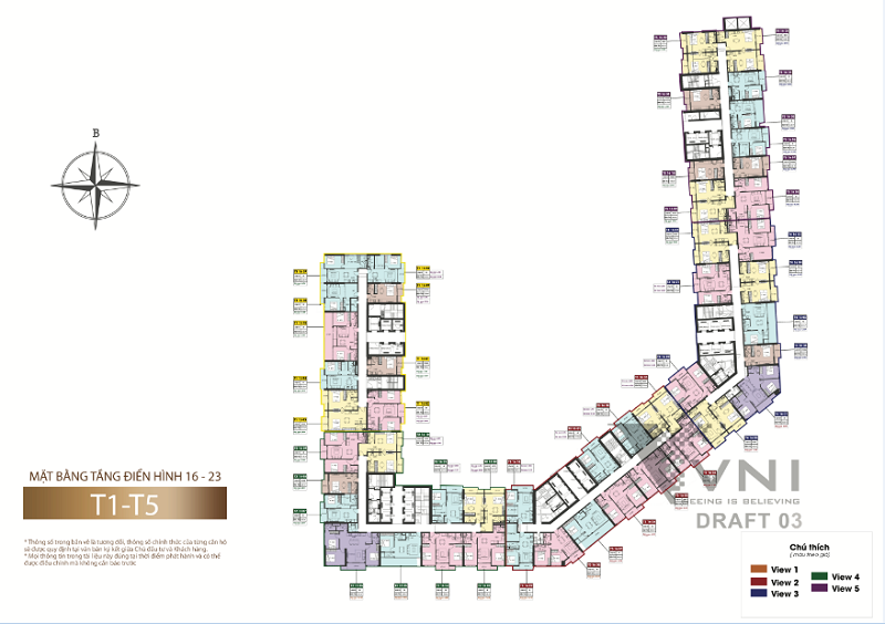 Mặt bằng căn hộ toà T1-T5 tầng 16 đến 23 chung cư Sun Marina Town Hạ Long