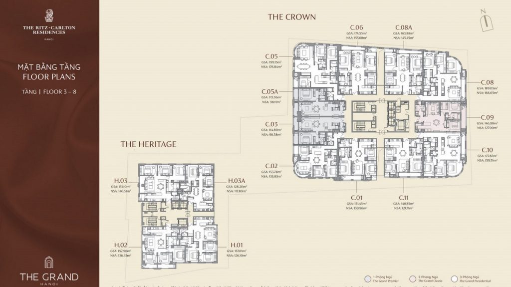 Mặt bằng tầng 3-8 dự án The Grand Hà Nội 22 Hàng Bài Masterise Homes