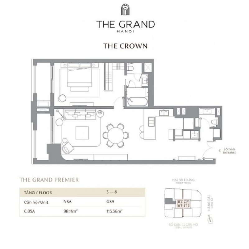 Thiết kế căn hộ 1 dự án The Grand Hà Nội 22 Hàng Bài Masterise Homes
