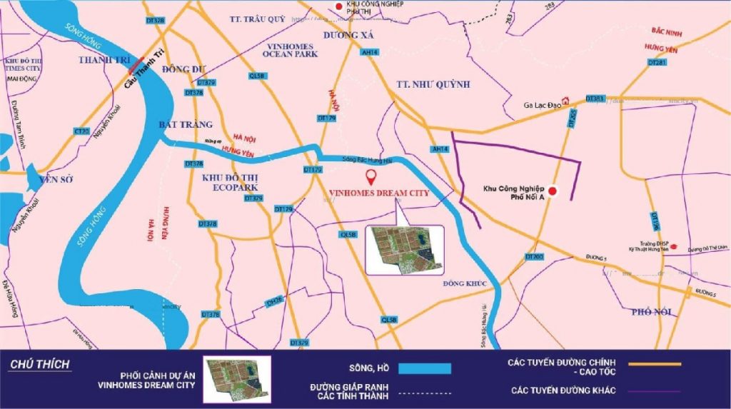 Kết nối dự án Vinhomes Dream City Văn Giang - Hưng Yên