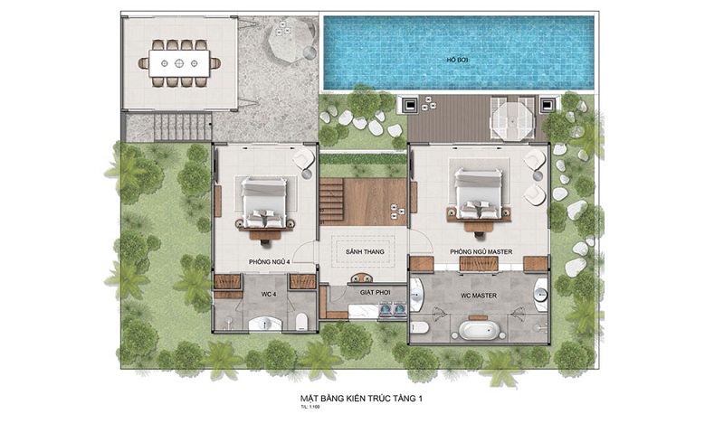 Thiết kế tầng 1 biệt thự Lake Villa dự án Thanh Lanh Valley Golf & Resort Tam Đảo