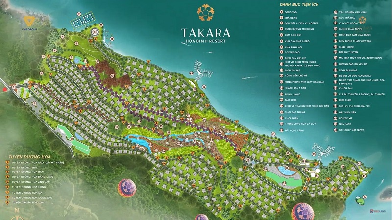 Mặt bằng tiện ích dự án Takara Hoà Bình Resort Hiền Lương - Đà Bắc