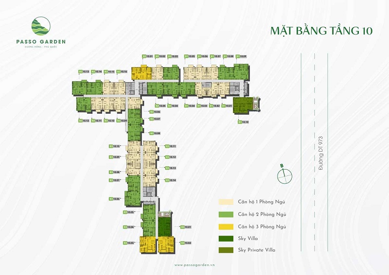 Mặt bằng tầng 10 dự án Passo Garden Dương Đông - Phú Quốc Nam Group