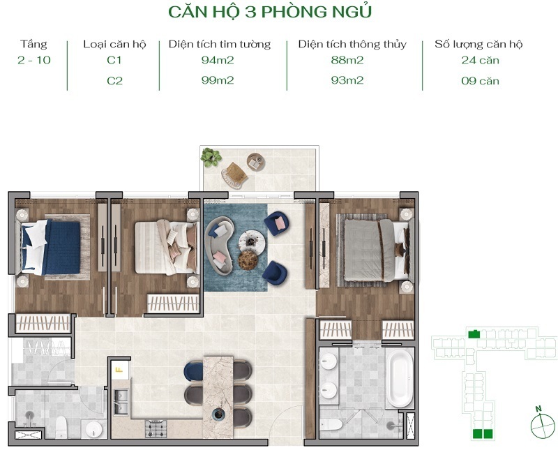 Thiết kế căn hộ 4 dự án Passo Garden Dương Đông - Phú Quốc Nam Group