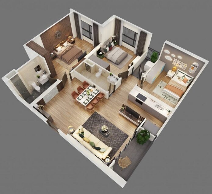 Phối cảnh 3D căn hộ 3PN Vinhomes Smart City
